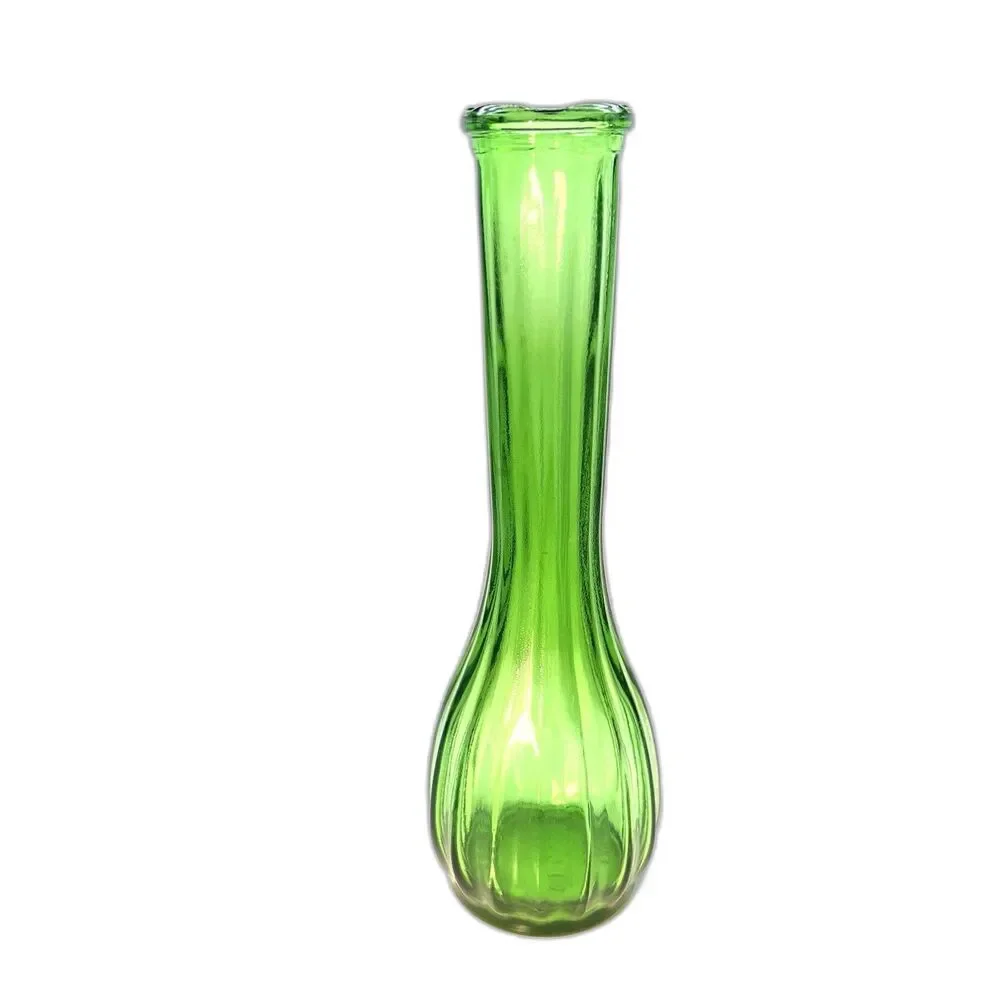 Vintage-Retro Emerald Green Bud Vase-Ribbed Base/Scalloped Rim –Numbered 9”